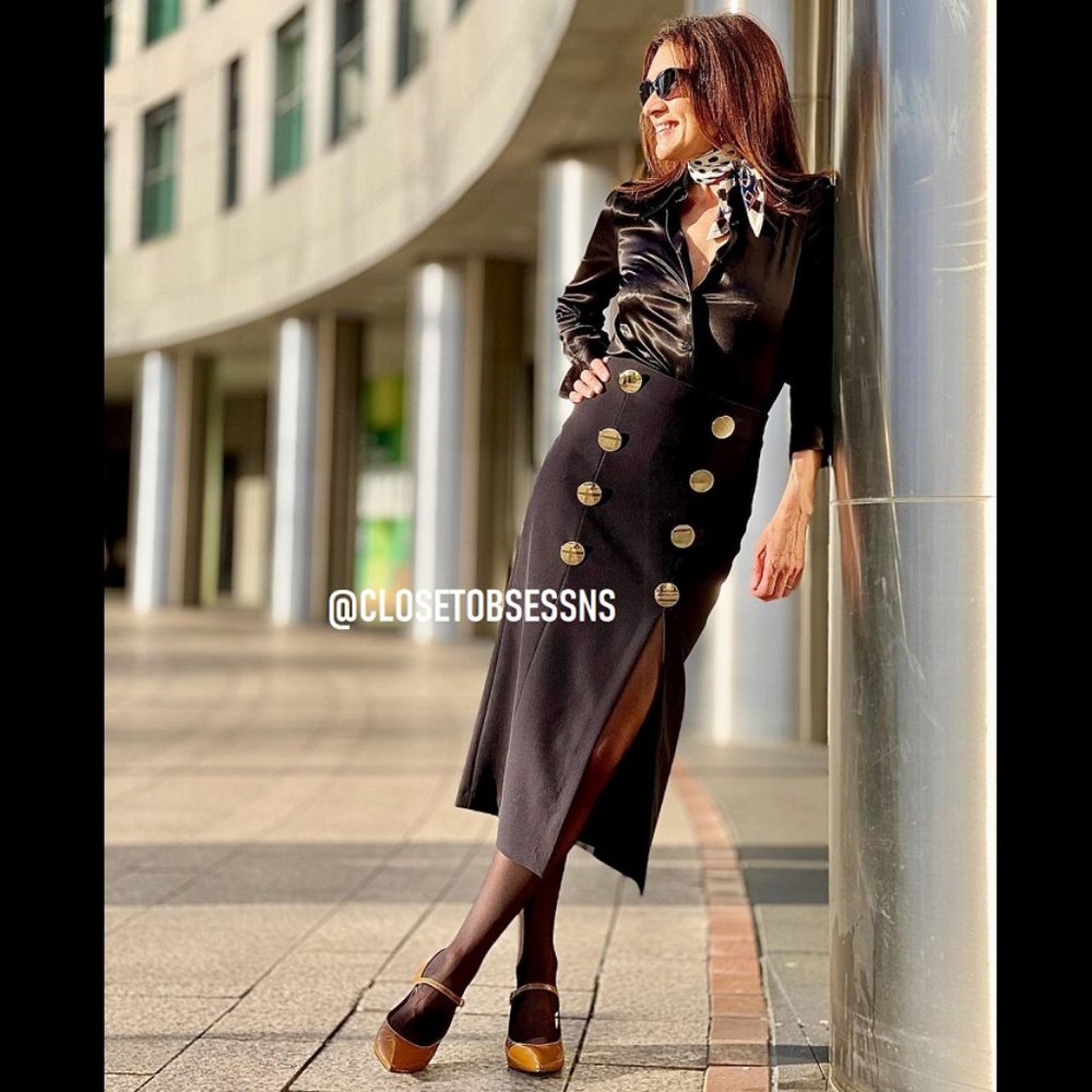 Zara Black Pencil Skirt with Gold Buttons